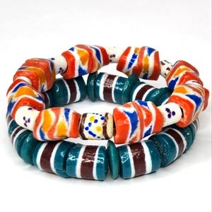 Vintage Glass/Clay Stretch Bracelets Colorful Bohemian Aztec Mosaic